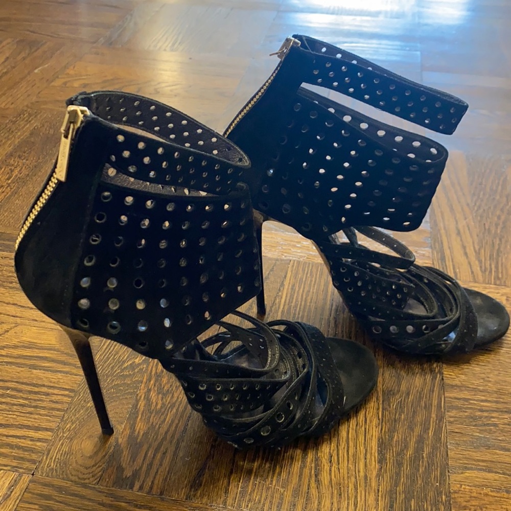 Jimmy Choo black suede cut out heels